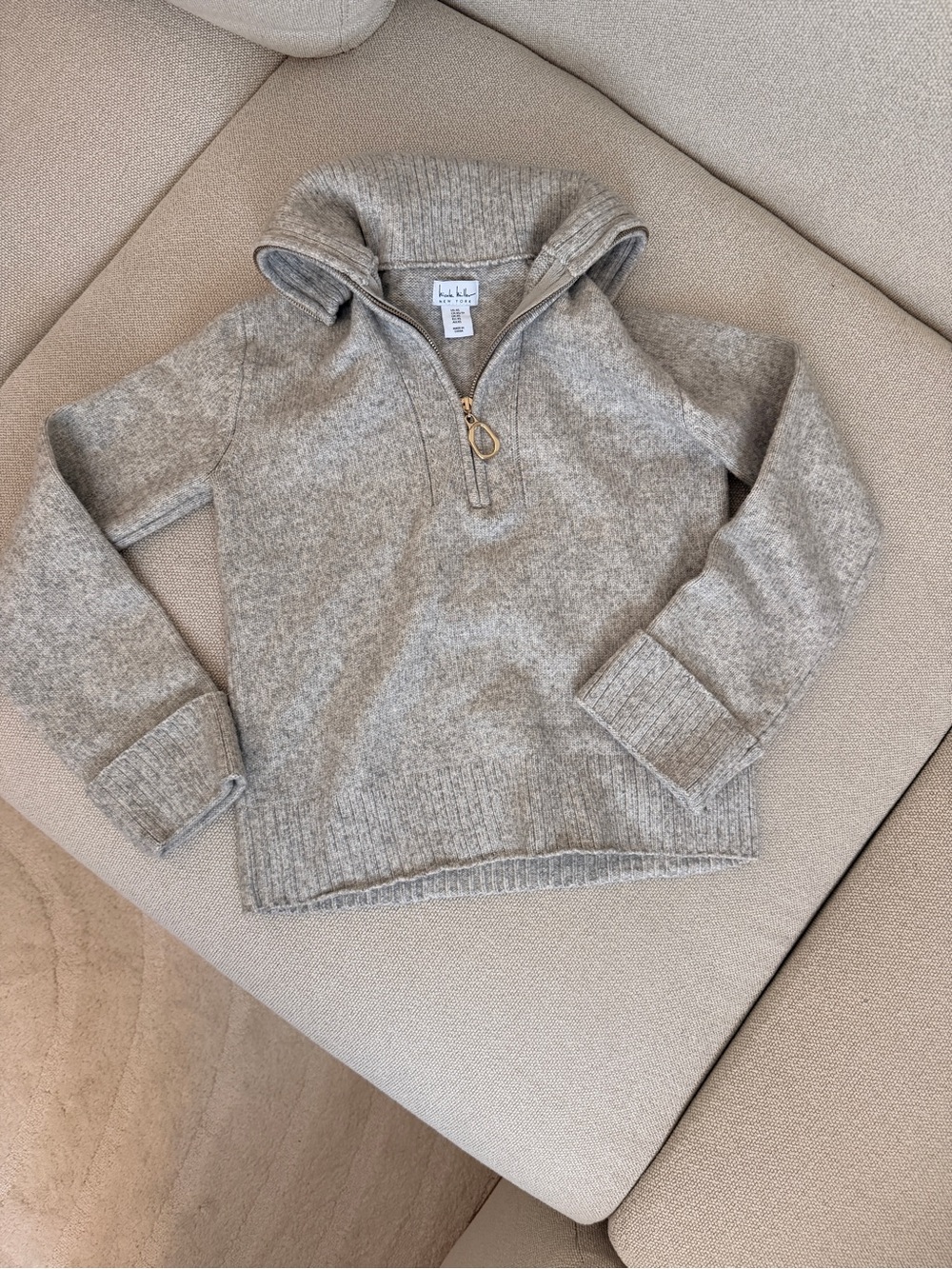 Quarter-Zip Hooded Sweater in Light Gray